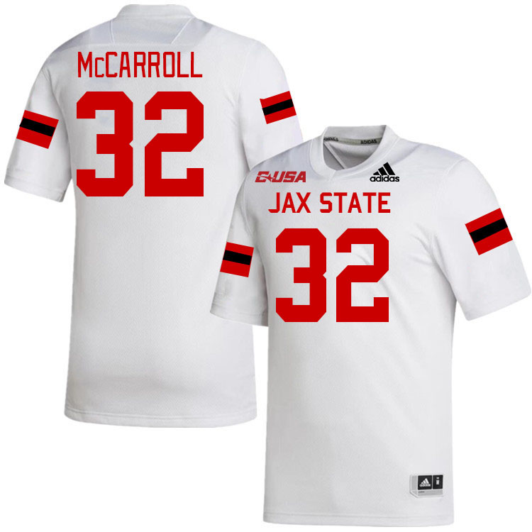 #32 Micah McCarroll Jacksonville State Gamecocks College Football Jerseys Stitched-White